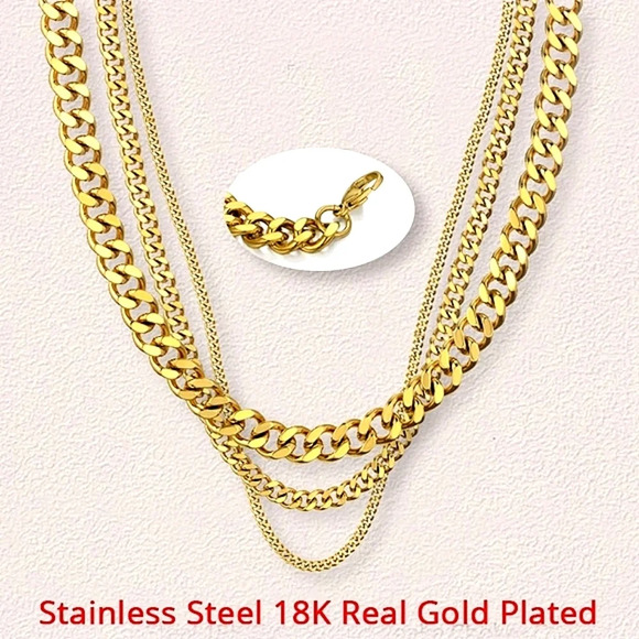 NEW‎ 18k Gold-Plated Cuban Chain Necklace - Picture 2 of 12